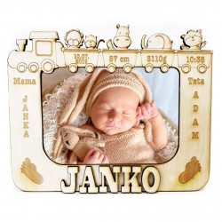 Pamětní tabulka pro novorozence s fotografií vláček